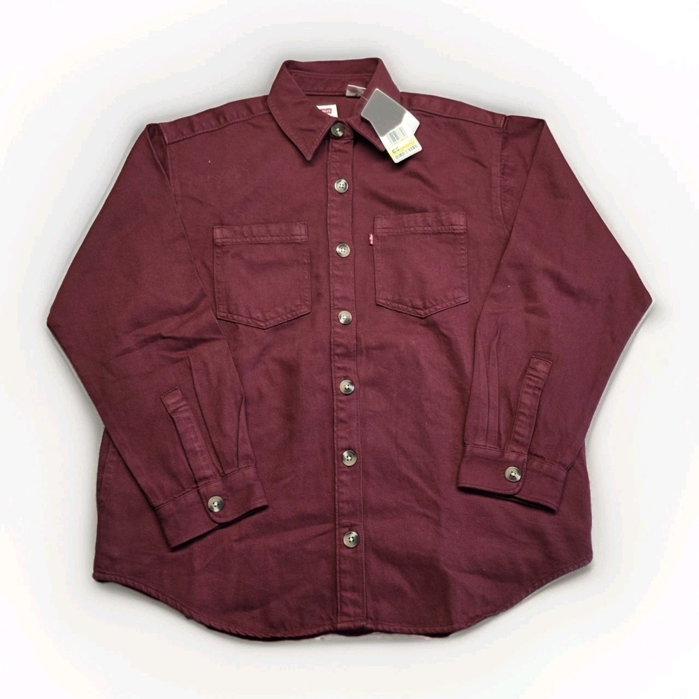 Levi's Women's Burgundy Cotton ButtonUp Shirt XS Long Sleeve With Side Pocket